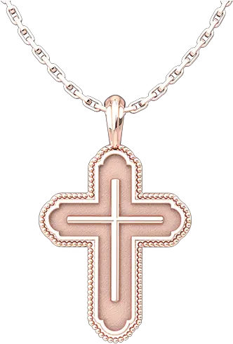  Rose Gold Plated Cross In Bead Edges Sterling Silver Pendant Christian Cross Png Bead Icon