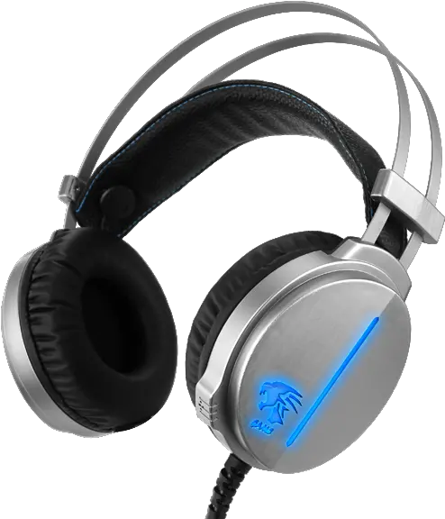  Silver Pc Gaming Headset With Built In Mic U0026 Blue Led Lights Portable Png Gaming Headset Png