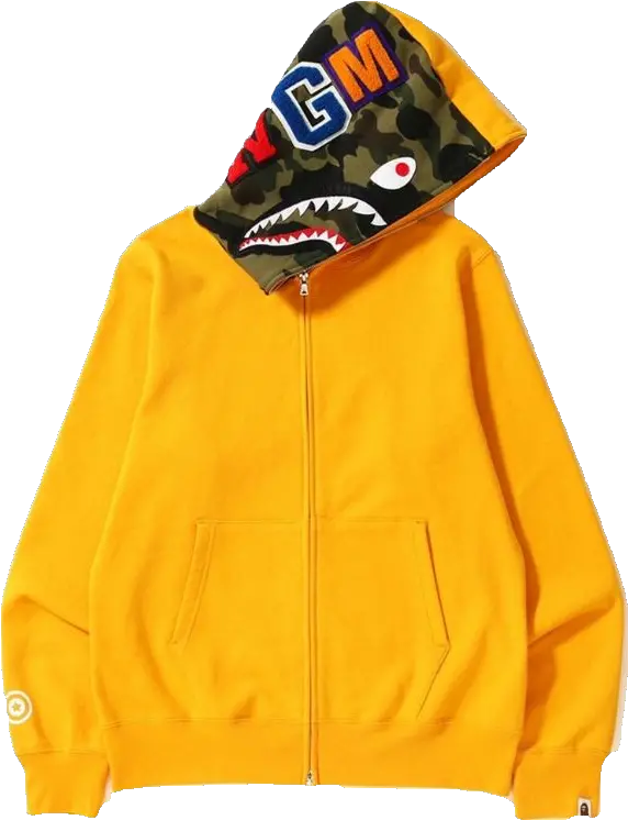  Download A Bathing Ape Shark Full Zip Hoodie Yellow Bape Yellow Bape Shark Hoodie Png Bape Shark Png