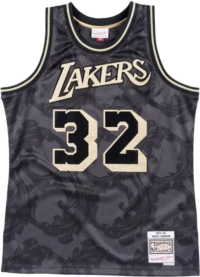  Los Angeles Lakers Magic Johnson Gold Lakers Mitchell And Ness Black Jersey Png Magic Johnson Png